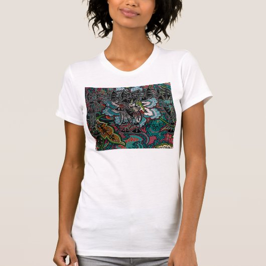 ユニークなレトロのデザインの花及び鐘 Tシャツ (正面)