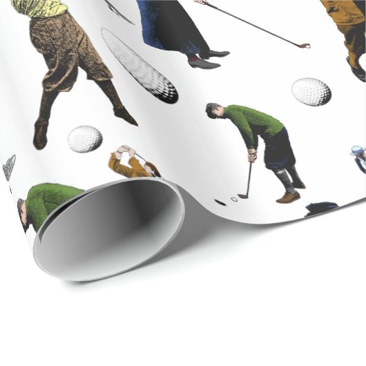 ユニークなレトロのヴィンテージの人および女性のゴルファー ラッピングペーパー (ロールコーナー)