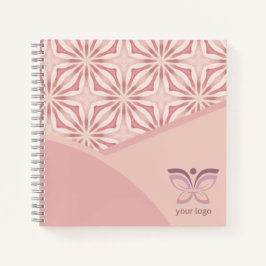 ユニークなロゴまたはQRコード ピンクの幾何学模様 ノートブック