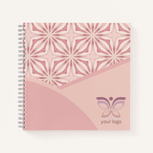 ユニークなロゴまたはQRコード ピンクの幾何学模様 ノートブック (正面)