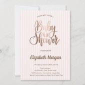 ユニークなローズゴールドのストライプ柄ベビーシャワー 招待状 (正面)