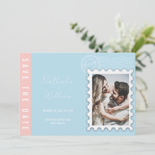 ユニークな写真で「Save the date」の結婚式招待状 招待状 (スタンド正面)