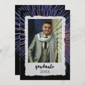 ユニークな卒業おめでとうの発表 花火の写真付き 招待状 (正面/裏面)