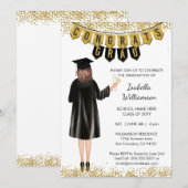 ユニークな卒業おめでとうカード 茶色の髪 招待状 (正面/裏面)