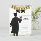 ユニークな卒業おめでとうカード 黒髪 招待状 (スタンド正面)