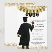 ユニークな卒業おめでとうカード 黒髪 招待状 (正面/裏面)