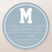 ユニークな名前&イニシャルテンプレート | ダスティーブルー ラウンドシール