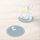 ユニークな名前＆イニシャルテンプレート | ダスティーブルー ラウンドペーパーコースター (インサイチュ)