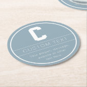 ユニークな名前＆イニシャルテンプレート | ダスティーブルー ラウンドペーパーコースター (アングル)