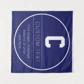 ユニークな名前＆イニシャルテンプレート | ネイビーブルー タペストリー (正面(横))