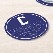 ユニークな名前＆イニシャルテンプレート | ネイビーブルー ラウンドペーパーコースター (アングル)