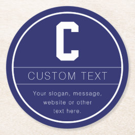 ユニークな名前＆イニシャルテンプレート | ネイビーブルー ラウンドペーパーコースター