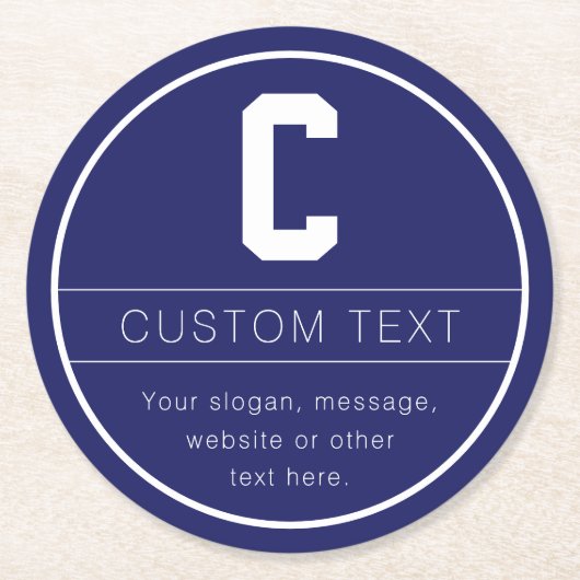 ユニークな名前＆イニシャルテンプレート | ネイビーブルー ラウンドペーパーコースター (正面)