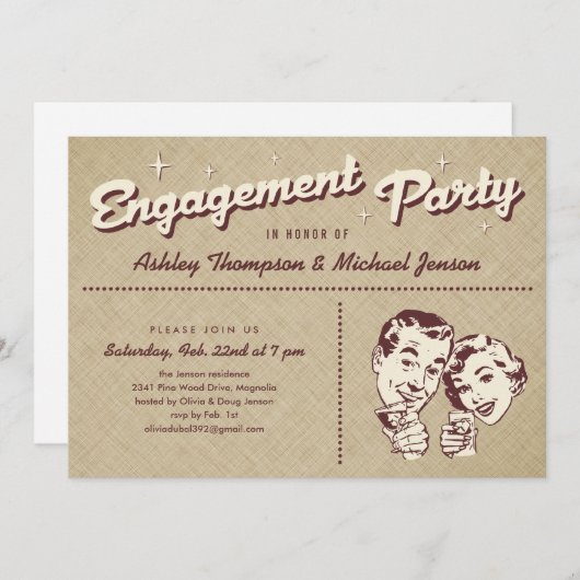 ユニークな婚約パーティの招待状 招待状 (正面/裏面)