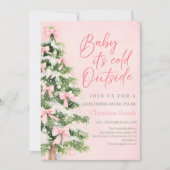 ユニークな弓の女の子の赤ちゃんの冬のシャワー 招待状 (正面)