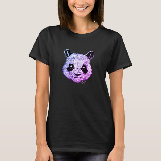 ユニークな手塗りのたそがれのパンダの女性のTシャツ Tシャツ (正面)