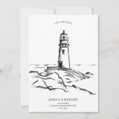 ユニークな手描きの会場 コースト ライトハウス 招待状 (正面)