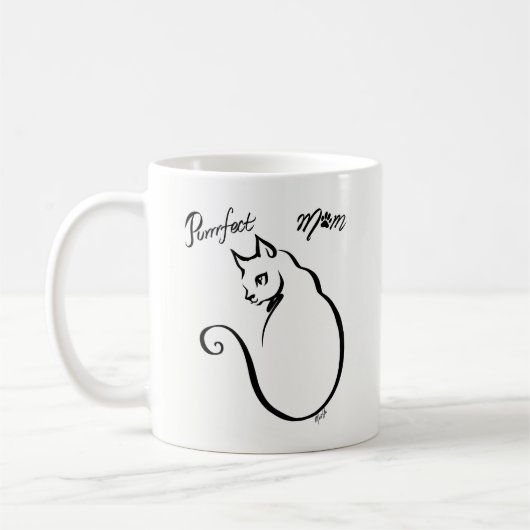 ユニークな手描きの完全なお母さん猫の芸術のマグ コーヒーマグカップ (左)