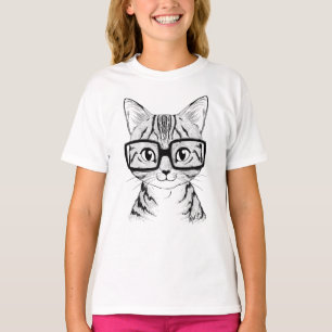 ユニークな手描きの真面目な猫の女の子の野球のティー Tシャツ