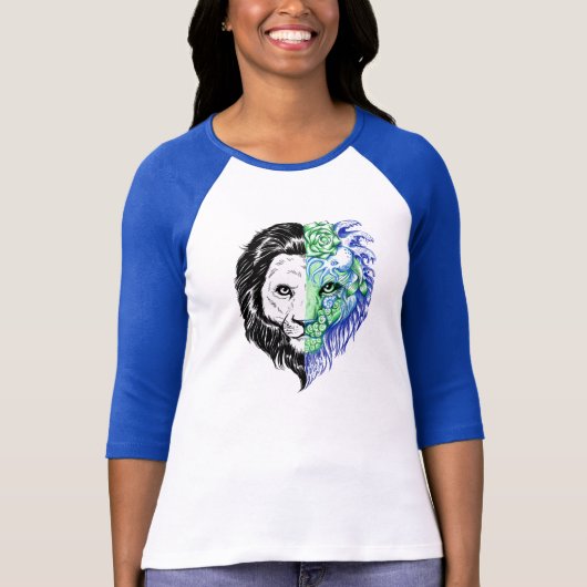 ユニークな手描きの神秘的なライオンの女性の野球のティー Tシャツ (正面)