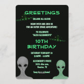 ユニークな手描きエイリアンの子供の10歳の誕生日パーティー 招待状 (裏面)