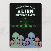 ユニークな手描きエイリアンの子供の10歳の誕生日パーティー 招待状 (正面)