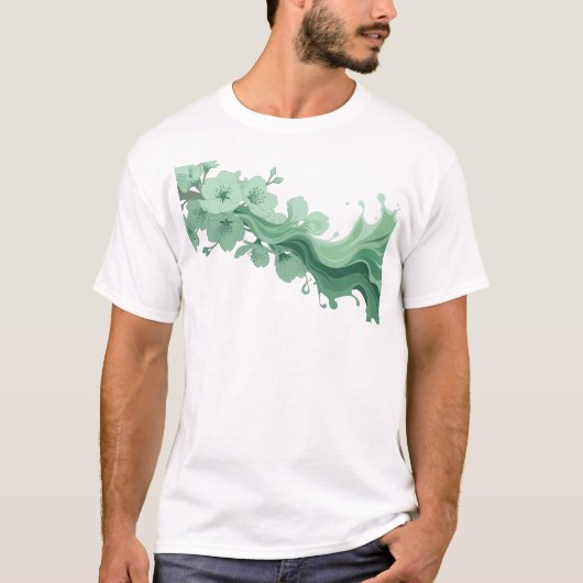 ユニークな抽象的フラワー ファッション アート Tシャツ (正面)