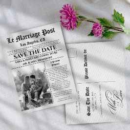 ユニークな新聞の結婚式お知らせポストカード 案内ポストカード