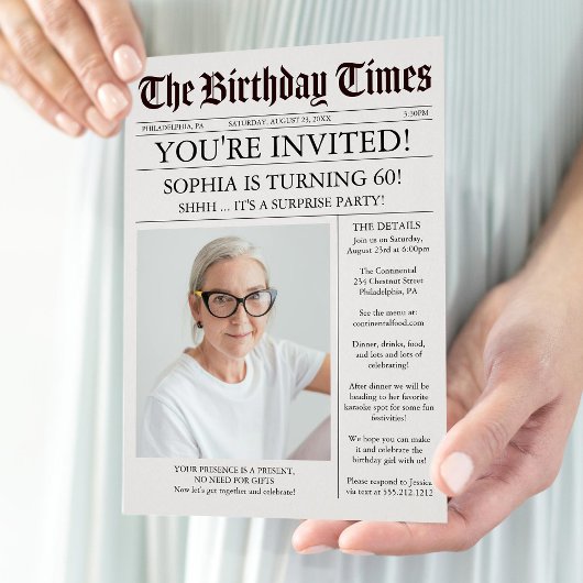 ユニークな新聞の誕生日パーティー招待状 招待状