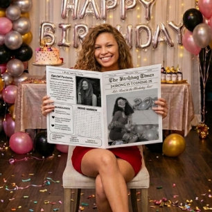 ユニークな新聞の誕生日プログラムのインフォグラフィック 招待状