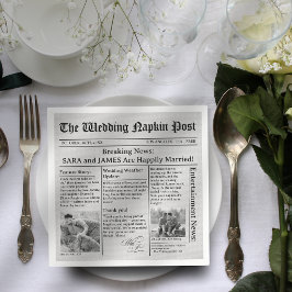ユニークな新聞の面白い事実の写真付き結婚式ナプキン スタンダードカクテルナプキン