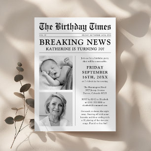 ユニークな新聞写真の誕生日パーティー 招待状