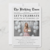ユニークな新聞写真 25歳の誕生日お祝い 招待状 (正面)