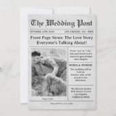 ユニークな新聞風結婚式タイムライン 招待状 (正面)