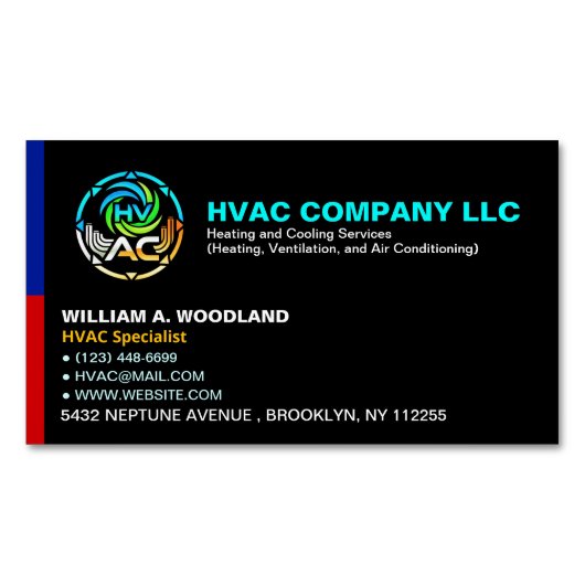 ユニークな暖房・冷房会社のロゴスローガンHVAC マグネット名刺 (正面)