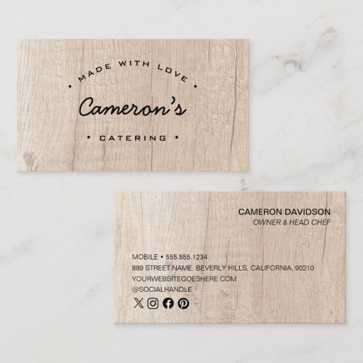 ユニークな木製スタイルのカスタマイズ可能ケータリング事業 名刺 (正面/裏面)