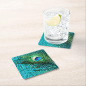 ユニークな水の孔雀 スクエアペーパーコースター (インサイチュ)