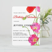ユニークな水彩画のケシの花の誕生会 招待状 (スタンド正面)