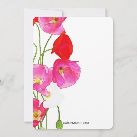 ユニークな水彩画のケシの花の誕生会 招待状 (裏面)