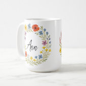 ユニークな水彩画の野の花のリースのカスタマイズ コーヒーマグカップ (正面左)