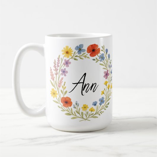 ユニークな水彩画の野の花のリースのカスタマイズ コーヒーマグカップ (左)