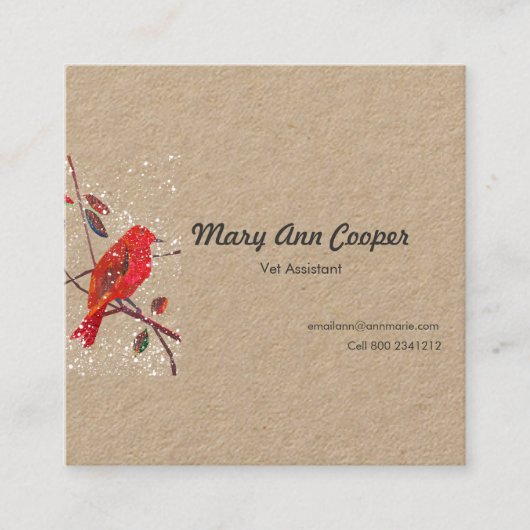 ユニークな水彩画の鳥の動物のペットの世話 スクエア名刺 (正面)