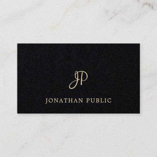 ユニークな流行の黒い金ゴールドの文字のフォントのモノグラム 名刺 (正面)