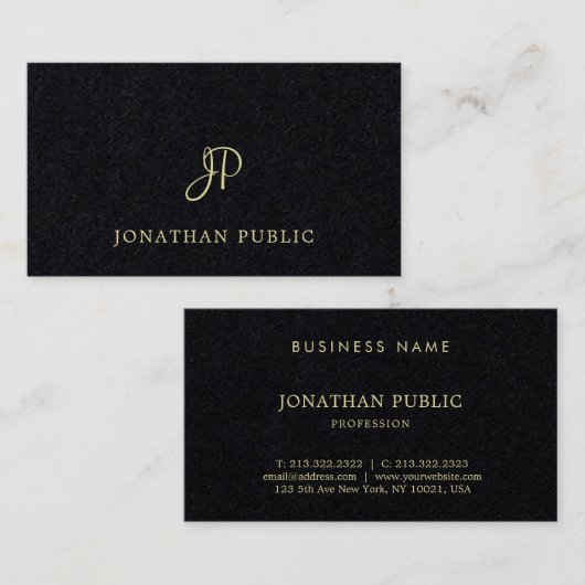ユニークな流行の黒い金ゴールドの文字のフォントのモノグラム 名刺 (正面/裏面)