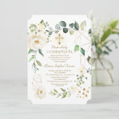 ユニークな白い花のゴールドフレーム聖体拝領 招待状 (スタンド正面)