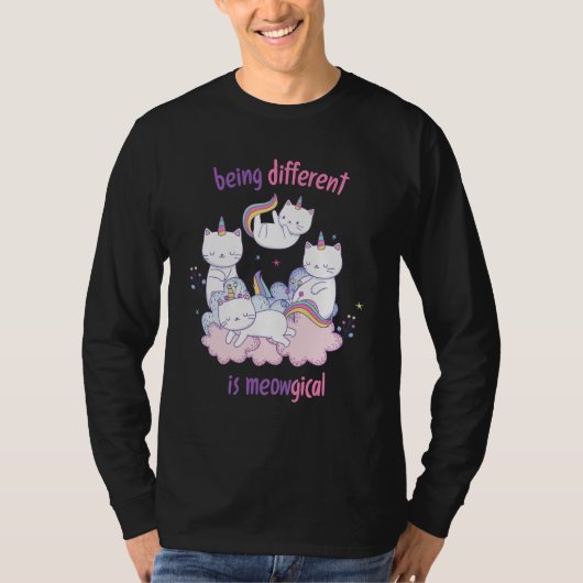 ユニークな私は魔法にかかった猫 可愛いユニコーンと猫 Tシャツ (正面)