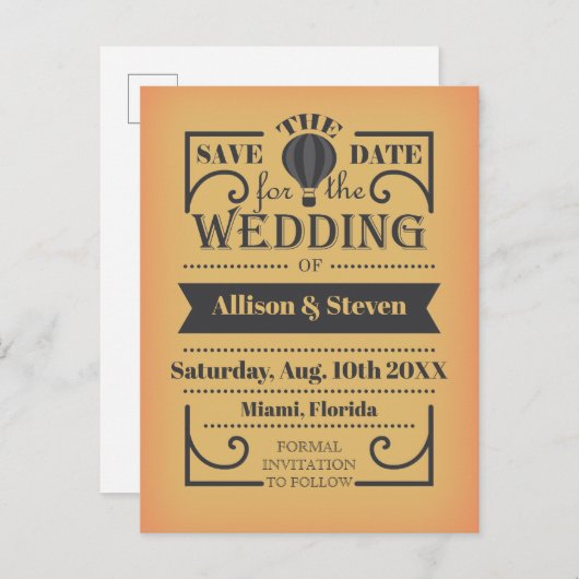 ユニークな結婚式のカードデザイン。気球がテーマ インビテーションポストカード (正面/裏面)