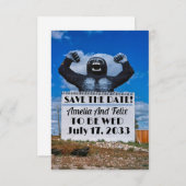 ユニークな結婚式の招待状, 変わった楽しい結婚式 セーブザデート (正面/裏面)