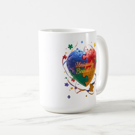 ユニークな美しさ – かわいい自閉症意識が集まる コーヒーマグカップ (正面右)