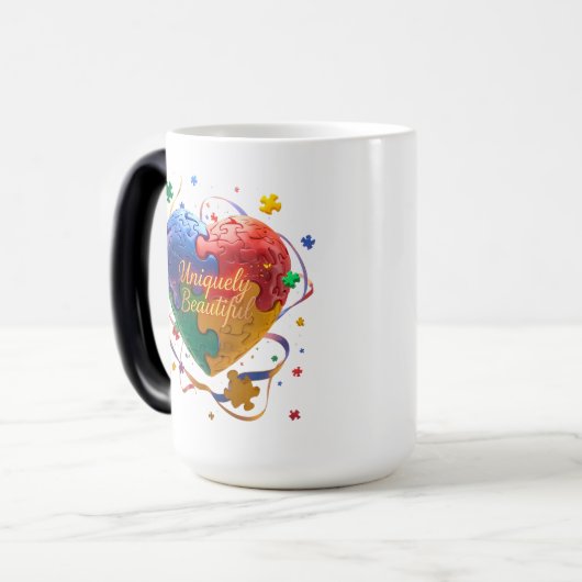 ユニークな美しさ – かわいい自閉症意識が集まる モーフィングマグカップ (正面左)